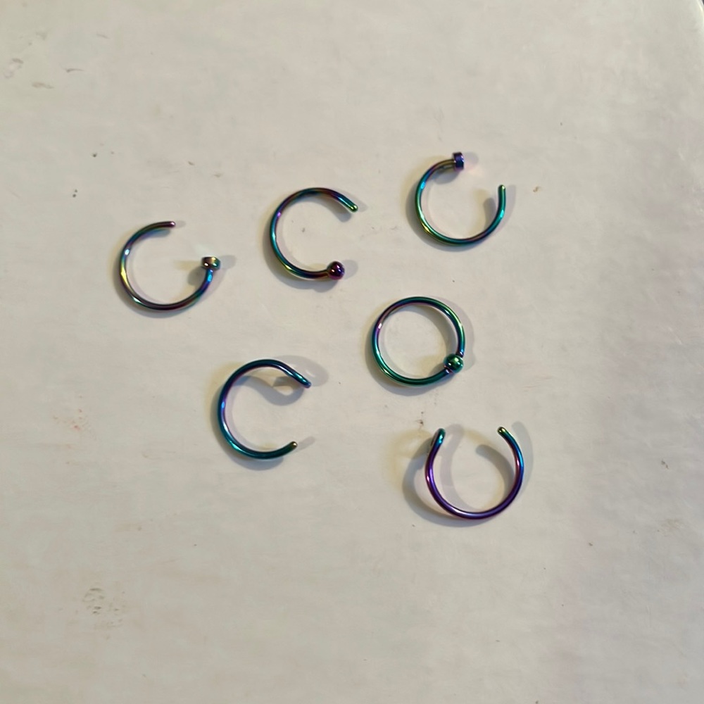 Set of 6 Multi Chrome Nose Rings